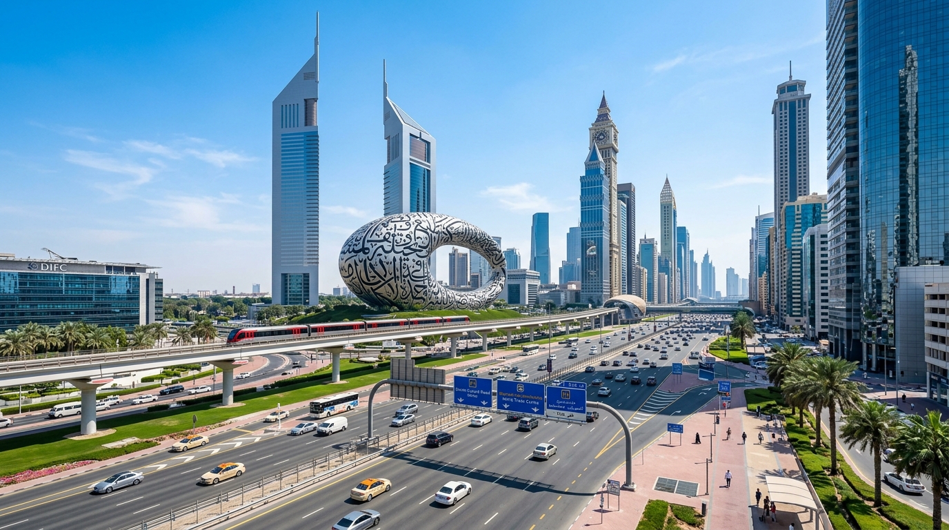 Museum of the Future & Sheikh Zayed Road daylight — VIP ELITE
